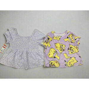 Girls’ Floral Top and Pikachu Graphic Tee, Grey 2 pack  Size S New